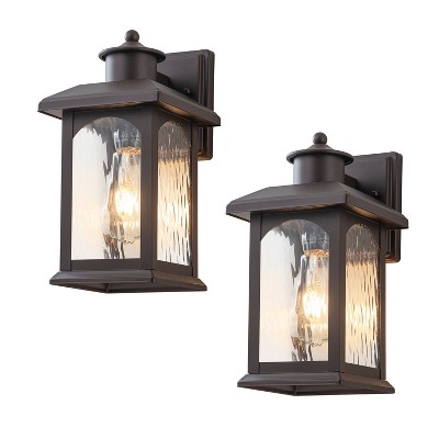 C Cattleya 2-Pack 12in. Oil Rubbed Bronze Outdoor Wall Lantern with Water Ripple Glass