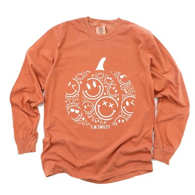 Simply Sage Market S.W.Smiley Pumpkin Outline Garment Dyed Long Sleeve