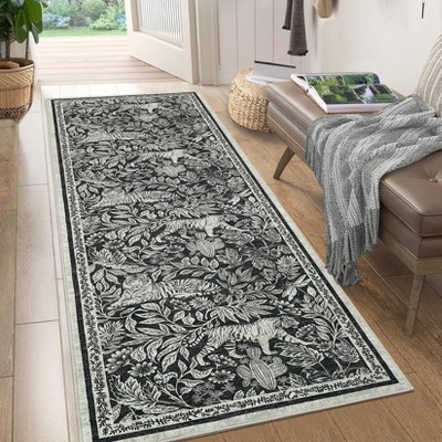 Modern Washable Area Rug, Soft Tiger Print Throw Carpet with Non Slip Backing, Low Pile Stain Resistant Floor Cover Indoor for Home