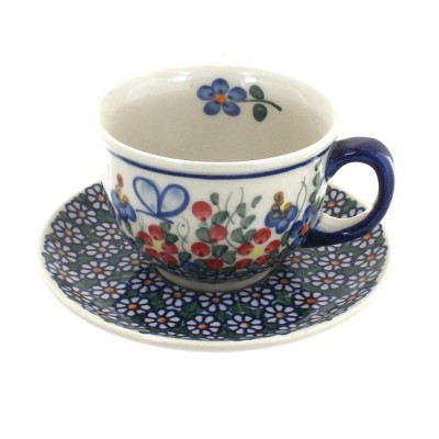 Blue Rose Polish Pottery 33 Vena Cup & Saucer