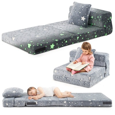 Costway Kids Folding Sofa Bed Floor Mattress with Throw Pillow & Machine Washable Cover Gray/Multicolor