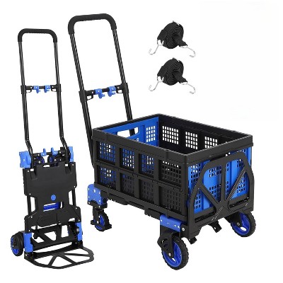 2 in 1 Folding Hand Truck Dolly, Convertible Hand Truck with Foldable Basket, Portable Dolly Cart