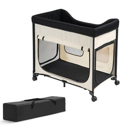 VEVOR Elevated Lounge Pet Bed, Foldable Bunk Dog Bed with 600D Oxford Cloth and Dutch Velvet, Portable Raised Cot, L, Beige