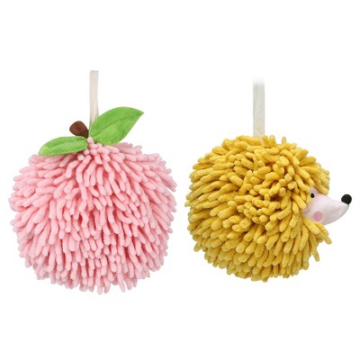 REGALWOVEN 2 Pcs Comfortable Soft Absorbent Chenille Ball Fuzzy Hand Towel for Home Decor