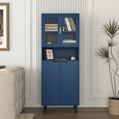 GDFStudio Gomme Modern Tall Bookshelf with 2 Tempered Glass Doors and Adjustable Shelves