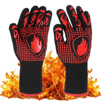 Unique Bargains Silicone Grilling Glove 1472°F High Temp Resistance Red 1 Pc