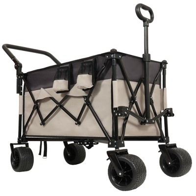 NAYSAYE Wagon Multi Functional Folding Wagon with 360 All Terrain Wheels and Adjustable Handle for Outdoor Adventures, Gray and Khaki,