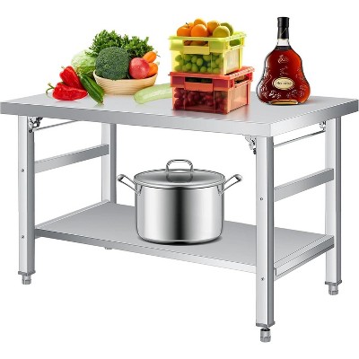 Stainless Steel Folding Table, Commercial Work Table w/Lockable Casters & Undershelf
