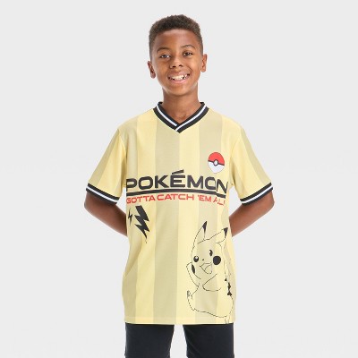 Boys' Pokemon Pikachu Striped Soccer Jersey - Yellow