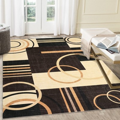 Washable Rugs for Living Room Modern Geometric Area Rug Circles Pattern Rug Stain Resistant Low Pile Accent Rug
