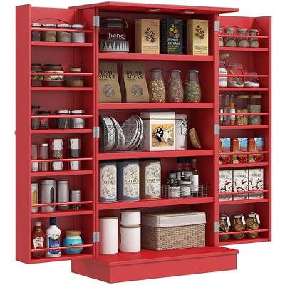 HOMCOM 41" Kitchen Pantry, 2-Door Kitchen Cabinet with 5-tier Storage Shelving, 12 Spice Racks and Adjustable Shelves for Dining Room