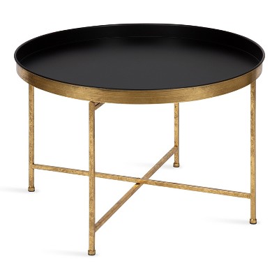Kate and Laurel Celia Round Metal Coffee Table, 28.25x28.25x19, Black and Gold