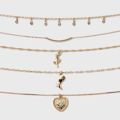 Mixed Rose and Heart Choker Necklace Set 5pc - Wild Fable™ Gold