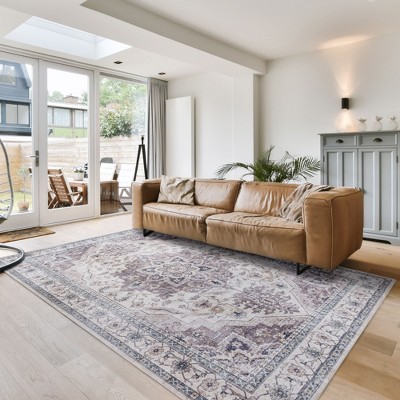 Crystal Print Soha Traditional Bohemian Medallion Border Livingroom Dining Bedroom Flat Pile Easy Care Indoor Area Rug