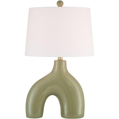 360 Lighting Lyrah 25" High Mid Century Modern 3-Way Table Lamp Green Glaze Finish Ceramic Single White Shade Living Room Bedroom Bedside Nightstand
