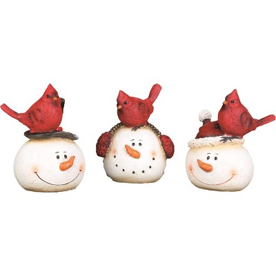 Transpac Set of 3 Resin Snowman and Cardinal Figurines - Charming Christmas Decorative Objects for Holiday Cheer