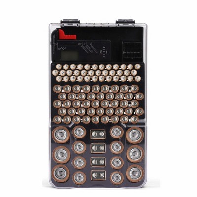 Elitra Home Ultimate Battery Organizer, 104-Slot Storage Case with LCD Tester - Holds AA, AAA, C, D, 9V & Button Batteries, Wall Mountable