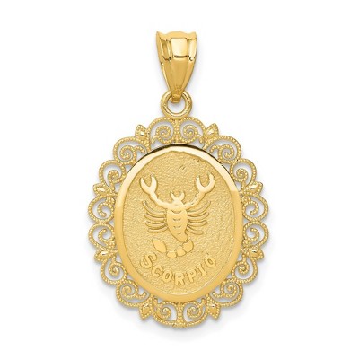 Black Bow Jewelry 14k Yellow Gold Filigree Oval Scorpio the Scorpion Pendant, 20mm