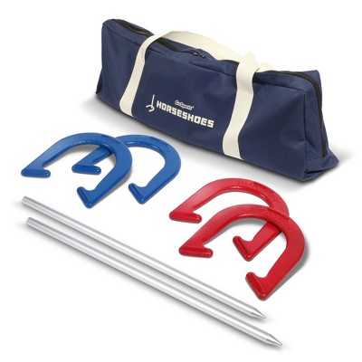 GoSports Steel Horseshoes Game Set - Includes 4 Horseshoes, 2 Stakes and Carrying Case