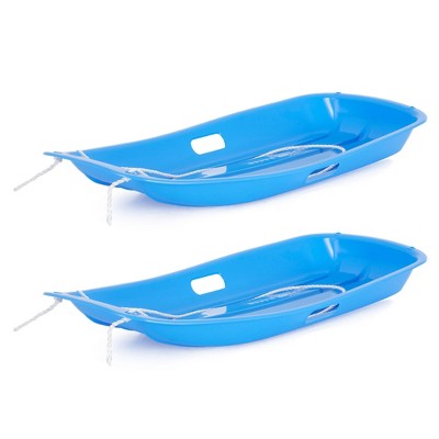 Slippery Racer Downhill Sprinter Flexible Plastic Toboggan Snow Sled with Built-In Handles and Pull Rope for Kids and Adults, Blue (2 Pack)