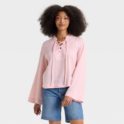 Women's Bell Long Sleeve Tie-Front Popover Blouse - Universal Thread™