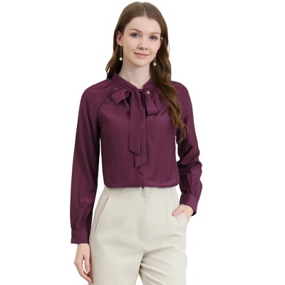 Allegra K Women's Work Office Long Sleeve Button Decor Elegant Bow Tie Neck Blouse