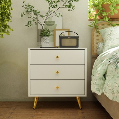 FUFU&GAGA White Modern 3-Drawer Nightstand Storage Bedside Table