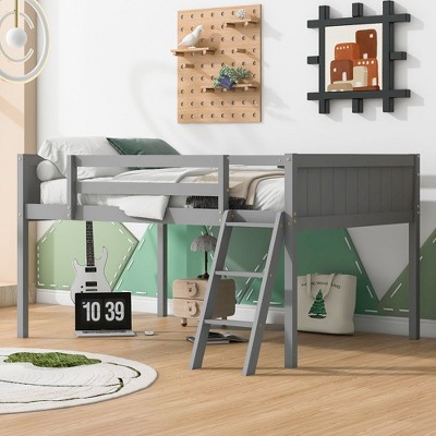 NicBex Full Size Bunk Bed Low Level Design Bed Frame with Guardrails and Removable Ladder, Space Saving, No Spring Box Required