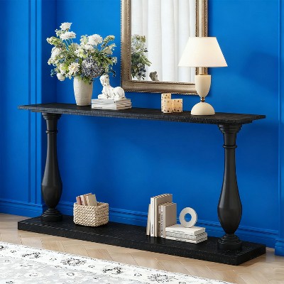 KTMBDW Console Table 63”, 2-Tier Narrow Sofa Side Table with Storage Shelf and Tapered Legs, Entrance Table for Hallway, Living Room, Corridor, Office