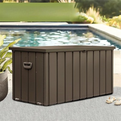 DSVIMOY 200GAL Outdoor Storage Deck Box with 4 Wheels, Large Patio Storage Bin for Outside Cushions, Brown, 54.3"*29.2"*33.1"