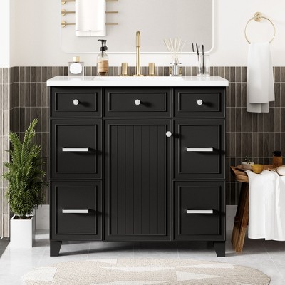 Gulches 36 inch Black Bathroom Vanity with Sink Top Combo Single Sink Shaker Cabinet Soft Closing Door 3 Drawers