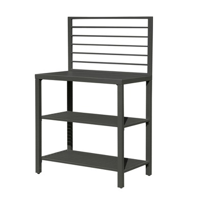 CLIHOME Outdoor Aluminum Kitchen Storage Island,Patio Double Storage Rack Kitchen Food Prep Table