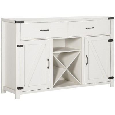 HOMCOM Wooden Farmhouse Sideboard, Storage Buffet Cabinet with 2 Large Drawers, X-Shaped Wine Rack, and Cabinets