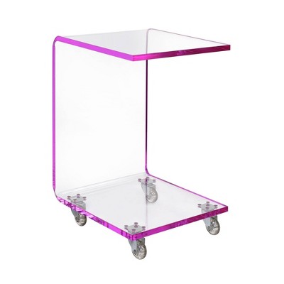 Picket House Furnishings Peek Acrylic Snack Table Pink: Scandinavian Style, C-Shaped, Tray Top, on Casters