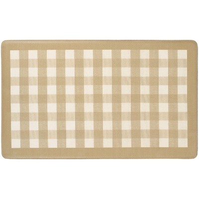 Kate Aurora Linen & White Buffalo Plaid Memory Foam Anti-Fatigue Kitchen Floor Mat 30 In. W X 18 In. L