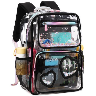 Heavy Duty See Through Backpacks Cute Elementary Middle High School Bag TPU Transparent Bookbag for College