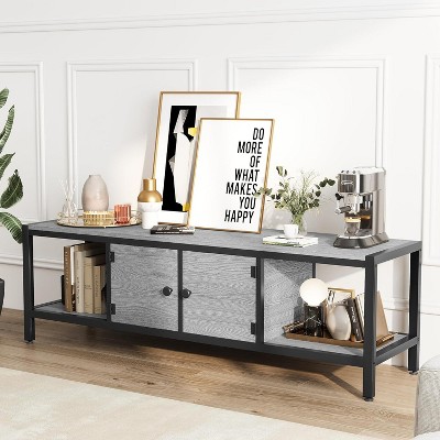 Rustic Brown TV Stand for TVs Up to 75", Farmhouse Mid-Century Style Media Console with Cabinets & Shelves