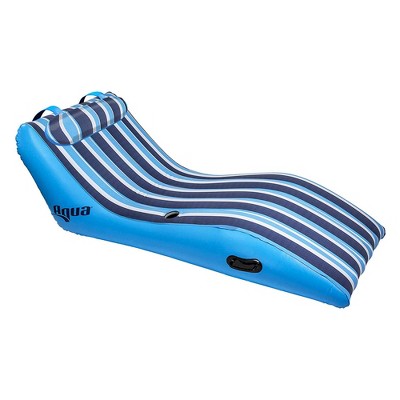 Aqua Key West Ultra Cushioned Comfort Lounge Swimming Pool Float with Pillow & Dual Action Hand Pump with 4 Nozzle Adapters Attachments