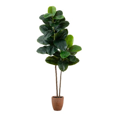 Nearly Natural 6-ft Artificial Rubber Tree in Decorative Planter with Real Touch Leaves