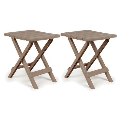 Camco Adirondack Portable Outdoor Camping Small Weatherproof Rustproof Durable Plastic Folding Side Table for Indoor and Outdoor Use, 2 Pack, Taupe
