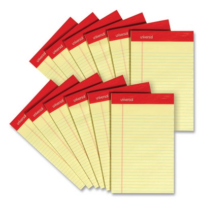 Universal Perforated Ruled Writing Pads, Narrow Rule, Red Headband, 50 Canary-Yellow 5 x 8 Sheets, Dozen