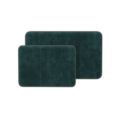 Bathroom Rug Set-2-Piece Memory Foam Bathmats-Striped Microfiber Top-Non-Slip Absorbent Runner for Bathroom or Kitchen by Hastings Home (Green)