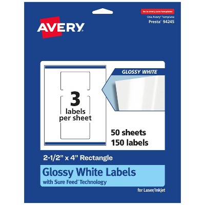 Avery Glossy White Rectangle Labels with Sure Feed, 2.5" x 4"