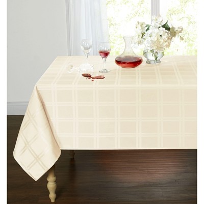 Kate Aurora Plaid & Tartan Stain Resistant & Spill-Proof Fabric Tablecloth - 8-10 Chairs, Beige