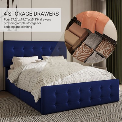 Bed Frame with 4 Drawers,Bed Frame with Headboard and Footboard,Bed Frame with Under Bed Storage, Easy Assembly, No Box Spring Needed