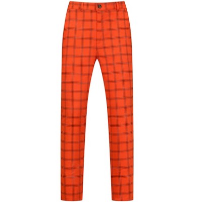 Lars Amadeus Men's Flat Front Skinny Checked Pattern Dress Pants