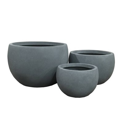 13" Kante Lightweight Concrete Outdoor Set of 3 Planters Gray- Rosemead Home & Garden, Inc.: Freestanding, No Assembly, Modern Decor