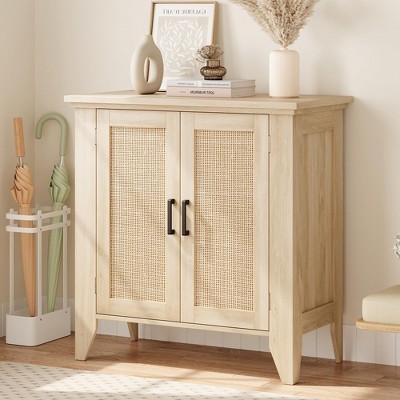 Buffet Cabinet, Rattan Storage Cabinet with Doors and Shelves, Accent Cabinet Sideboard Wood Console Cabinet