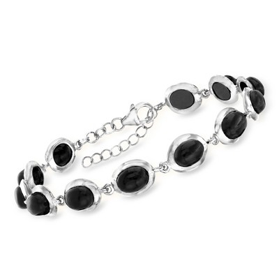 Ross-Simons Black Onyx Cabochon Station Bracelet in Sterling Silver