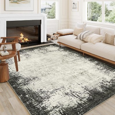 Washable Abstract Area Rug, Ultra-Thin Soft Non-Slip Non-Shedding Mat, Low Pile Floor Carpet for Bedroom Dining Room Living Room, Green 9*12ft